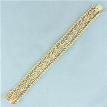 Triple Rope Wide Charm Bracelet in 14k Yellow Gold