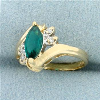 Tsavorite Garnet and Diamond Pinky Ring in 14K Yellow Gold