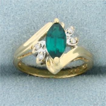 Tsavorite Garnet and Diamond Pinky Ring in 14K Yellow Gold