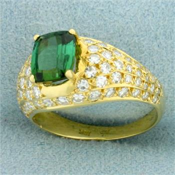 Tsavorite Garnet and Diamond Ring in 18K Yellow Gold