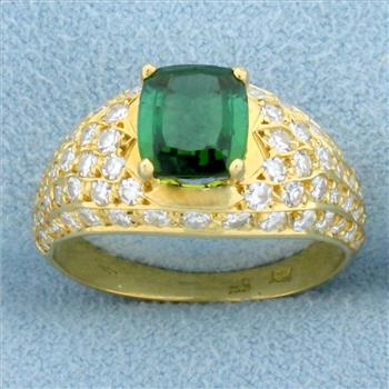 Tsavorite Garnet and Diamond Ring in 18K Yellow Gold