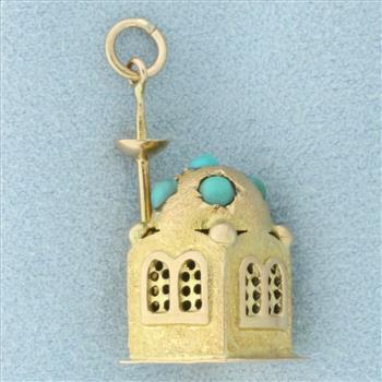 Turquoise Mosque Charm in 14k Yellow Gold