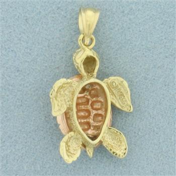 Turtle Pendant or Charm in 14k Yellow and Rose Gold