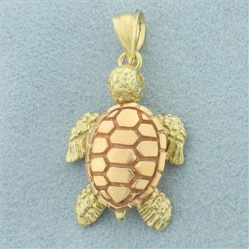 Turtle Pendant or Charm in 14k Yellow and Rose Gold