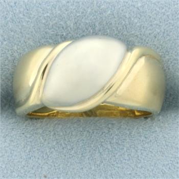 Two Tone 3 D Satin Finish Ring in 14k White and Yellow Gold