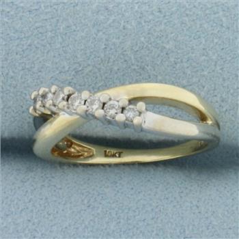 Two Tone Diamond Criss Cross Ring in 10k Yellow and White Gold