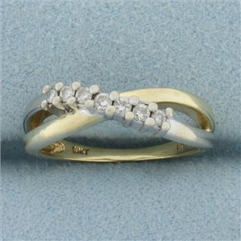 Two Tone Diamond Criss Cross Ring in 10k Yellow and White Gold