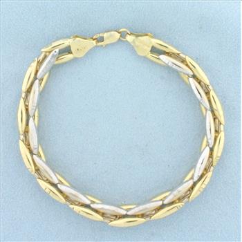 Two Tone Diamond Cut Desinger Link Sparkle Bracelet in 14K Yellow and White Gold