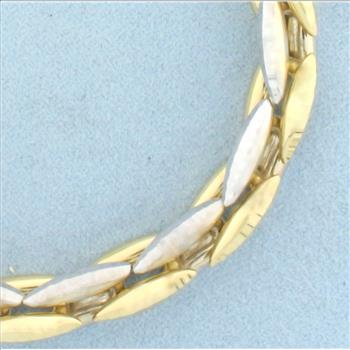 Two Tone Diamond Cut Desinger Link Sparkle Bracelet in 14K Yellow and White Gold