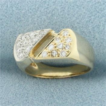 Two Tone Diamond Pave Pinky Ring in 14k Yellow and White Gold