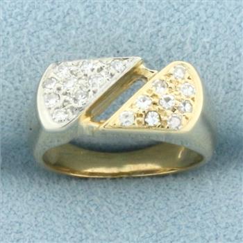 Two Tone Diamond Pave Pinky Ring in 14k Yellow and White Gold