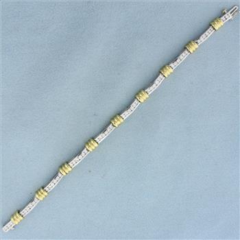 Two Tone Diamond Tennis Bracelet In 18K White And Yellow Gold