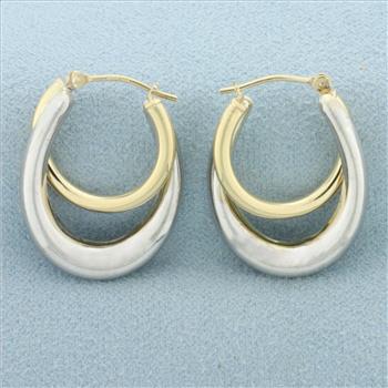 14k Two Tone Gold Earrings in Double Round Hoop Style main image 1