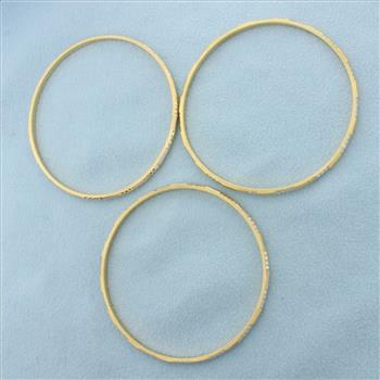 Two Tone Stacking Bangle Bracelets Set of 3 in 21k Yellow & White Gold