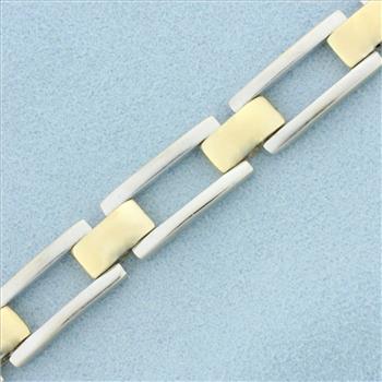 Two Tone Tank Tread Link Bracelet in 14k Yellow and White Gold