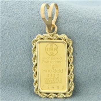 UBS 1g .999 Gold Bar Pendant in 14k Yellow gold