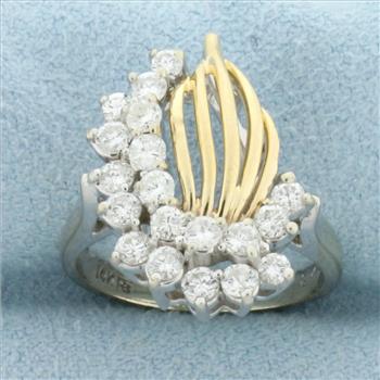 Unique Abstract Design Diamond Ring in 14k Yellow Gold