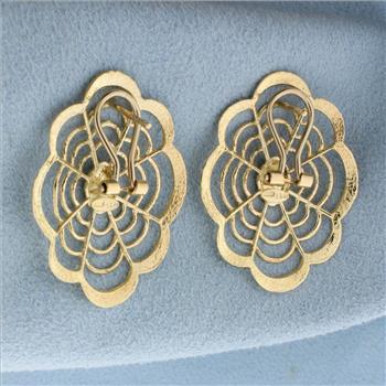 Unique Cut Out Spider Web Design Earrings in 14K Yellow Gold