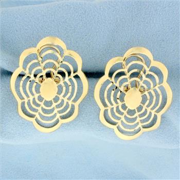 Unique Cut Out Spider Web Design Earrings in 14K Yellow Gold