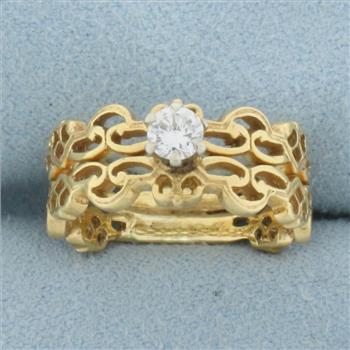Unique Diamond Cut Out Design Engagement Ring in 18K Yellow Gold