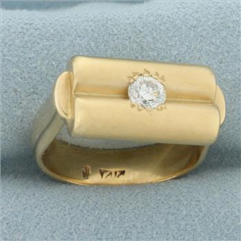 Unique Diamond Double Cylinder Design Ring in 14k Yellow Gold
