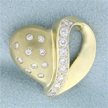 Unique Diamond Heart Pendant in 14K Yellow Gold