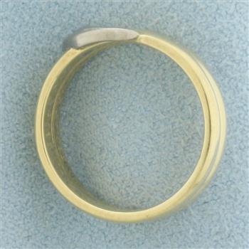 Unique Double Band Wave Design Ring in 14k Yellow and White Gold