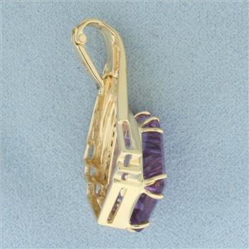 Unique Fancy Cut Amethyst and Diamond Pendant in 14k Yellow Gold