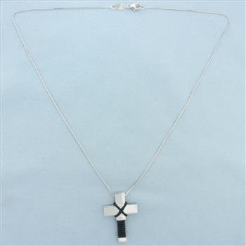 Unique Italian Cross Necklace in 14k White Gold