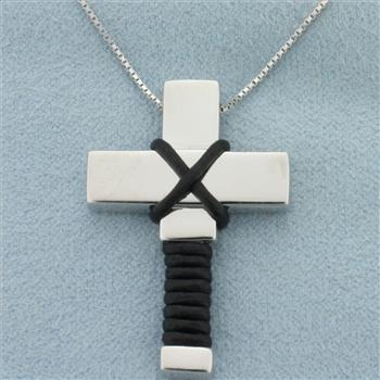 Unique Italian Cross Necklace in 14k White Gold