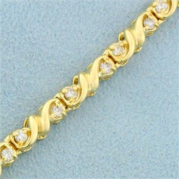 Unique Scroll Deisgn Diamond Tennis Bracelet in 14K Yellow Gold