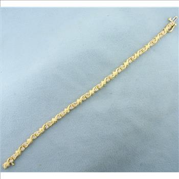 Unique Scroll Deisgn Diamond Tennis Bracelet in 14K Yellow Gold