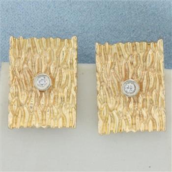Unique Wood Grain Design Diamond Earrings in 14K Yellow Gold