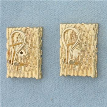 Unique Wood Grain Design Diamond Earrings in 14K Yellow Gold