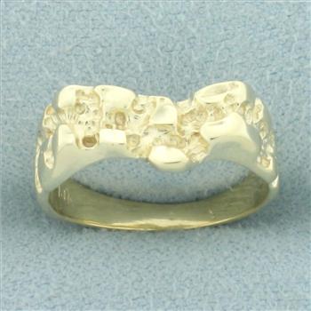 V Design Nugget Pinky Ring in 14k Yellow Gold