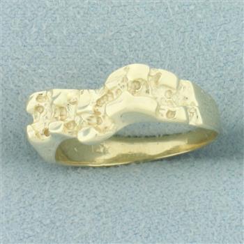 V Design Nugget Pinky Ring in 14k Yellow Gold