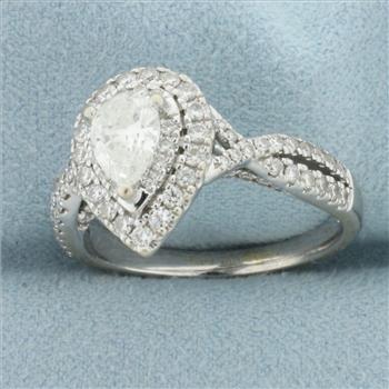 Vera Wang Love Collection Pear Diamond Double Halo Twist Engagement Ring in 14k White Gold