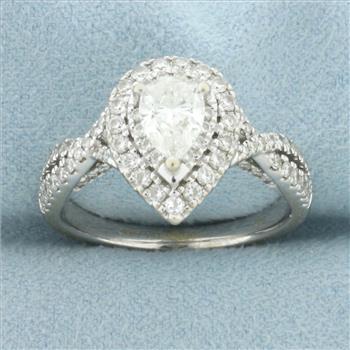 Vera Wang Love Collection Pear Diamond Double Halo Twist Engagement Ring in 14k White Gold