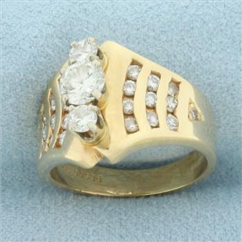 Vertical Diamond 3 Stone Ring in 14k Yellow Gold