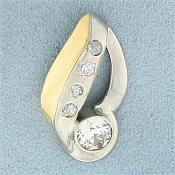 Vintage 1.5ct TW Old European Cut Diamond Pendant or Slide in 14K Yellow Gold