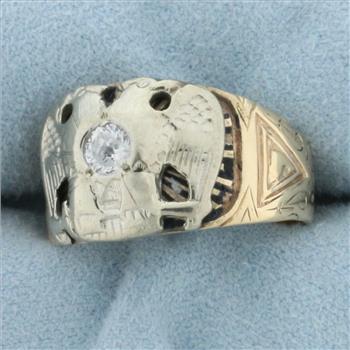 Vintage 32 Degree Scottish Rite Masonic Ring in 14k Yellow and White Gold