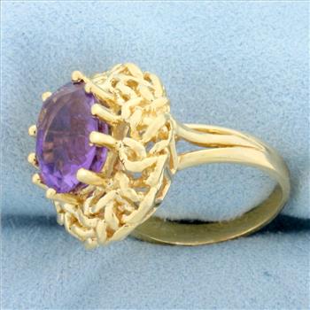 Vintage 5ct Amethyst Solitaire Ring in 14k Yellow Gold