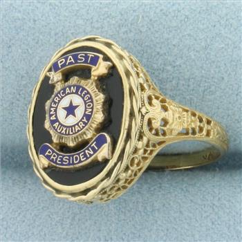 Vintage American Legion Auxiliary Past President Ring in 10k Yellow Gold