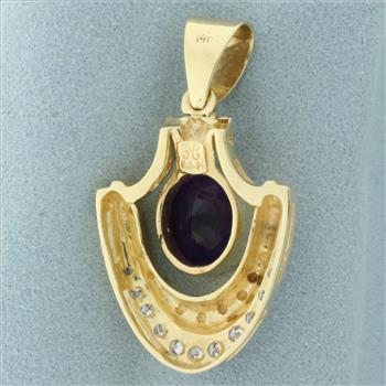 Vintage Amethyst and Diamond Pendant in 14k Yellow Gold