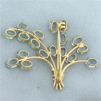 Vintage Aquamarine Flower Bouquet Brooch Pin in 18k Yellow Gold