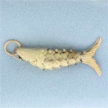 Vintage Articulating Mechanical Fish Charm or Pendant in 14k Yellow Gold