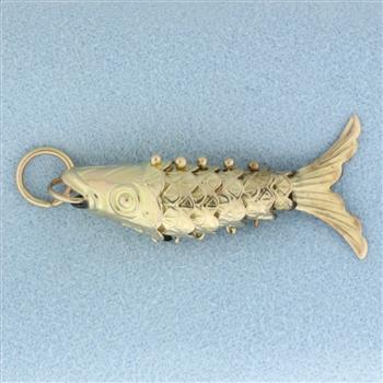 Vintage Articulating Mechanical Fish Charm or Pendant in 14k Yellow Gold