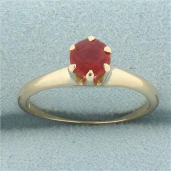 Vintage Claw Set Synthetic Ruby Solitaire Ring in 14k Yellow Gold