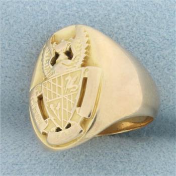 Vintage Crest Coat of Arms Signet Ring 14k Yellow Gold