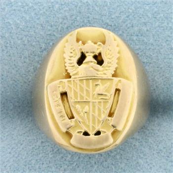 Vintage Crest Coat of Arms Signet Ring 14k Yellow Gold